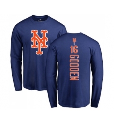 MLB Nike New York Mets #16 Dwight Gooden Royal Blue Backer Long Sleeve T-Shirt