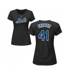 MLB Women's Nike New York Mets #41 Tom Seaver Black Name & Number T-Shirt