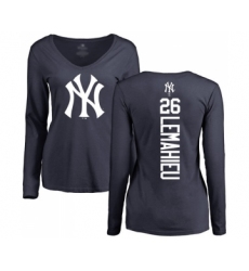 Baseball Women's New York Yankees #26 DJ LeMahieu Navy Blue Backer Long Sleeve T-Shirt
