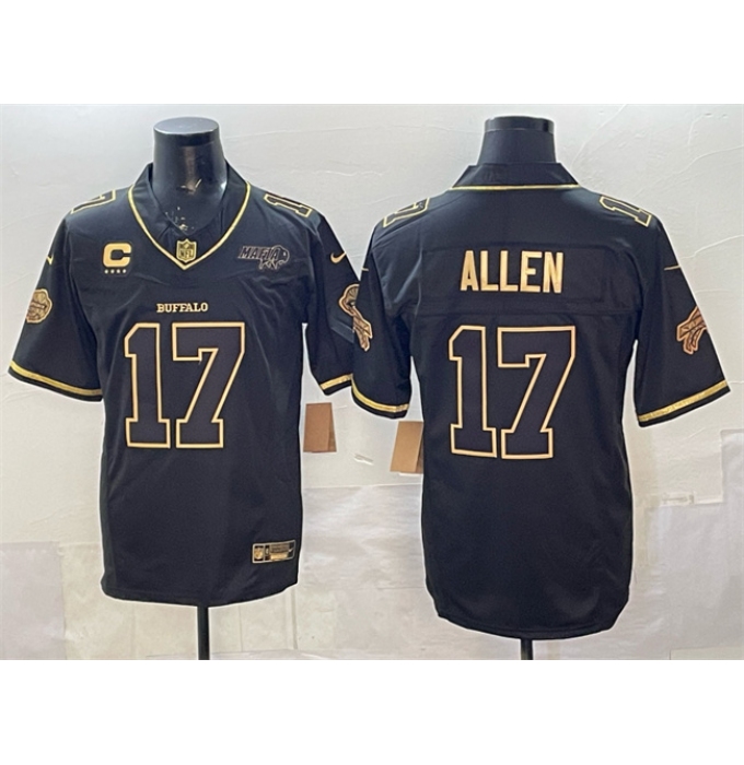 Men's Buffalo Bills #17 Josh Allen Black Gold 2025 F.U.S.E. “Rivalries” With Bills Mafia & 4-Star C Vapor Limited Football Stitched Jersey
