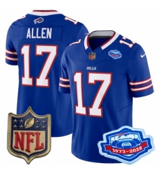 Men's Buffalo Bills 17 Josh Allen Blue 2025 F U S E Farewell Season Gold Shield Patch Stitched Football Jersey