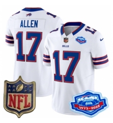 Men's Buffalo Bills 17 Josh Allen White 2025 F U S E Farewell Season Gold Shield Patch Stitched Football Jersey