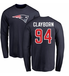 NFL Nike New England Patriots #94 Adrian Clayborn Navy Blue Name & Number Logo Long Sleeve T-Shirt
