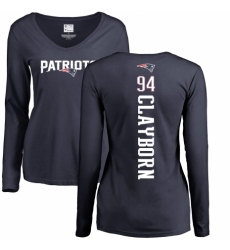 NFL Women's Nike New England Patriots #94 Adrian Clayborn Navy Blue Backer Slim Fit Long Sleeve T-Shirt