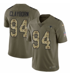 Youth Nike New England Patriots #94 Adrian Clayborn Limited Olive Camo 2017 Salute to Service NFL Jersey