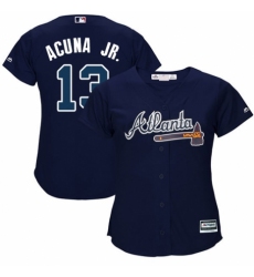 Women's Majestic Atlanta Braves #13 Ronald Acuna Jr. Authentic Blue Alternate Road Cool Base MLB Jersey