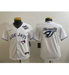 Youth Toronto Blue Jays Team Big Logo White 2025 World Series Home Cool Base Stitched Baseball Jersey