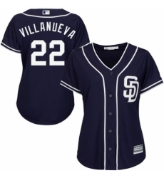 Women's Majestic San Diego Padres #22 Christian Villanueva Authentic Navy Blue Alternate 1 Cool Base MLB Jersey