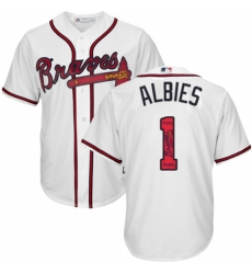 Men's Majestic Atlanta Braves #1 Ozzie Albies Authentic White Team Logo Fashion Cool Base MLB Jersey