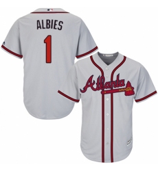 Youth Majestic Atlanta Braves #1 Ozzie Albies Authentic Grey Road Cool Base MLB Jersey