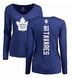 NHL Women's Adidas Toronto Maple Leafs #91 John Tavares Royal Blue Backer Long Sleeve T-Shirt