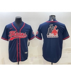 Men's Houston Texans Navy Team Big Logo With Patch Cool Base Stitched Baseball Jersey