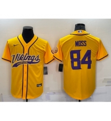Men's Minnesota Vikings #84 Randy Moss Yellow With Patch Cool Base Stitched Baseball Jersey
