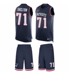 Men's Nike New England Patriots #71 Danny Shelton Limited Navy Blue Tank Top Suit NFL Jersey