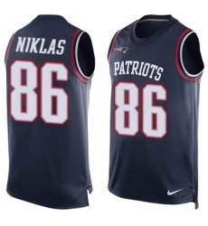 Men's Nike New England Patriots #86 Troy Niklas Limited Navy Blue Player Name & Number Tank Top NFL Jersey