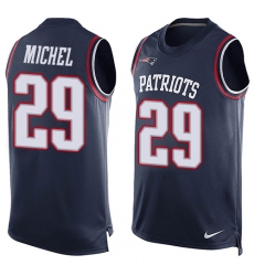Men's Nike New England Patriots #29 Sony Michel Limited Navy Blue Player Name & Number Tank Top NFL Jersey