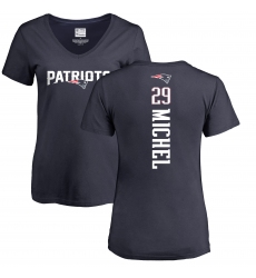 NFL Women's Nike New England Patriots #29 Sony Michel Navy Blue Backer T-Shirt