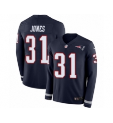 Youth Nike New England Patriots #31 Jonathan Jones Limited Navy Blue Therma Long Sleeve NFL Jersey