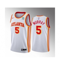 Men's Atlanta Hawks #5 Dejounte Murray White Stitched Jersey
