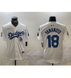 Mens Los Angeles Dodgers #18 Yoshinobu Yamamoto White 2024 World Series With Fernando Memorial Home Limited Stitched Baseball Jersey