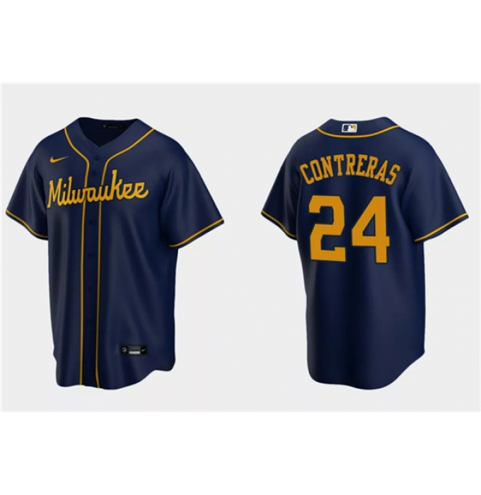 Men's Milwaukee Brewers #24 William Contreras Navy Cool Base Stitched Jersey