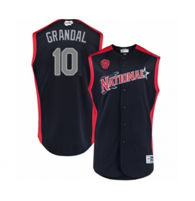 Men's Milwaukee Brewers #10 Yasmani Grandal Authentic Navy Blue National League 2019 Baseball All-Star Jersey