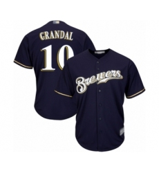 Youth Milwaukee Brewers #10 Yasmani Grandal Authentic Navy Blue Alternate Cool Base Baseball Jersey