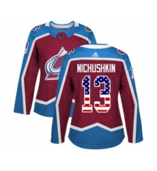 Women's Colorado Avalanche #13 Valeri Nichushkin Authentic Burgundy Red USA Flag Fashion Hockey Jersey