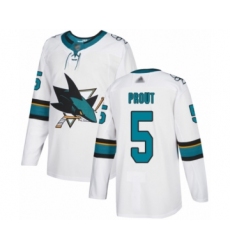 Youth San Jose Sharks #5 Dalton Prout Authentic White Away Hockey Jersey