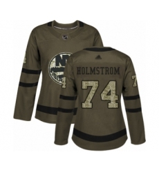 Women's New York Islanders #74 Simon Holmstrom Authentic Green Salute to Service Hockey Jersey