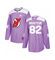 Men's New Jersey Devils #82 Nikita Okhotyuk Authentic Purple Fights Cancer Practice Hockey Jersey