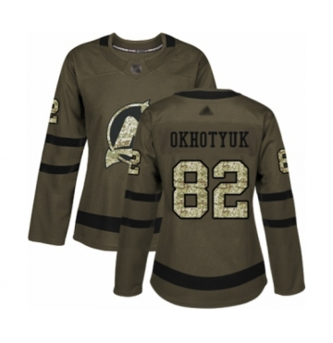 Women's New Jersey Devils #82 Nikita Okhotyuk Authentic Green Salute to Service Hockey Jersey