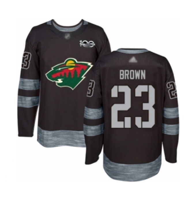 Men's Minnesota Wild #23 J.T. Brown Authentic Black 1917-2017 100th Anniversary Hockey Jersey