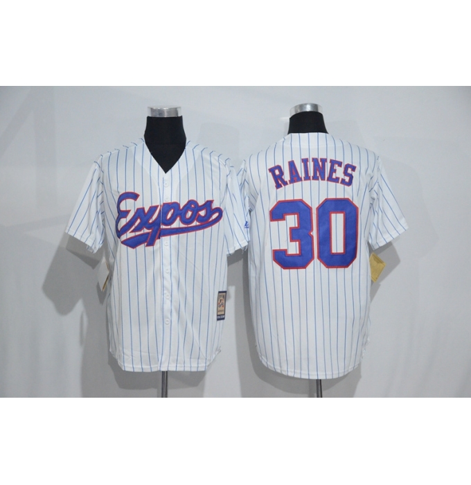 Mitchell And Ness Montreal Expos #30 Tim Raines White Strip Throwback Stitched Baseball Jersey