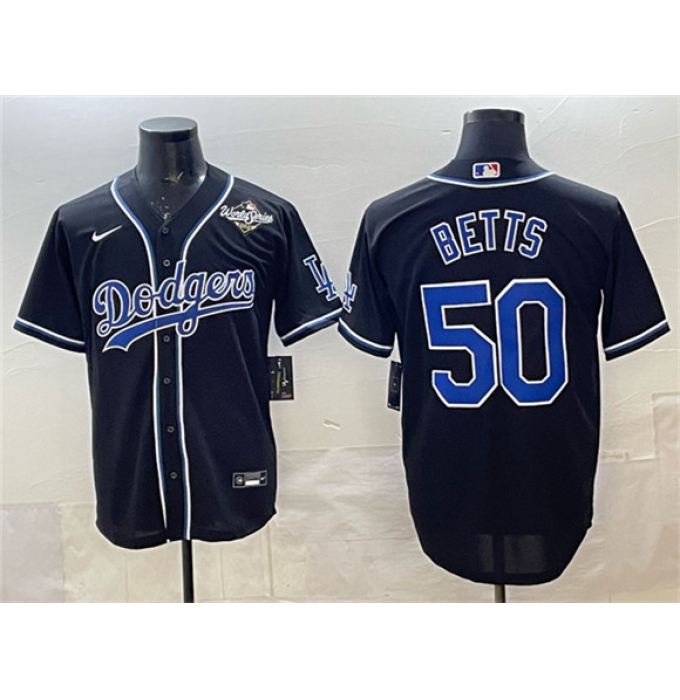 Men's Los Angeles Dodgers #50 Mookie Betts Black Fashion 2025 World Series Cool Base Stitched Baseball Jersey