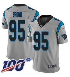 Men's Carolina Panthers #95 Derrick Brown Silver Stitched NFL Limited Inverted Legend 100th Season Jersey