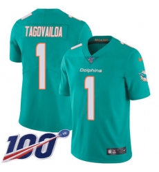 Men's Miami Dolphins #1 Tua Tagovailoa Aqua Green Team Color Stitched 100th Season Vapor Untouchable Limited Jersey Men's Miami Dolphins #1 Tua Tagovailoa Aqua Green Team Color Stitched 100th Season Vapor Untouchable Limited Jersey