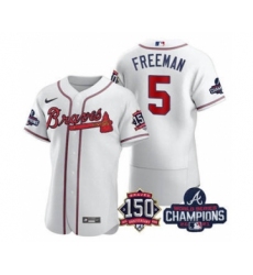 Men's Atlanta Braves #5 Freddie Freeman 2021 White World Series Champions With 150th Anniversary Flex Base Stitched Jersey