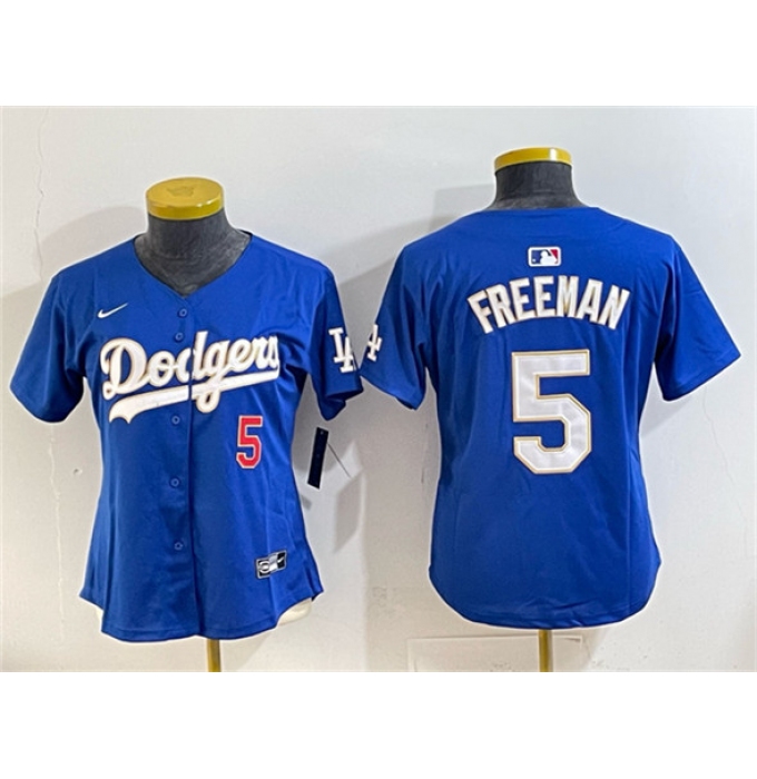 Women's Los Angeles Dodgers #5 Freddie Freeman Royal Gold Limited Stitched Baseball Jersey(Run Small)