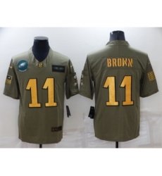 Men's Philadelphia Eagles #11 A. J. Brown Olive Gold Salute To Service Limited Stitched Jersey