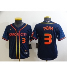 Youth Houston Astros #3 Jeremy Pena Number 2022 Navy Blue City Connect Cool Base Stitched Jersey