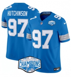 Men's Detroit Lions #97 Aidan Hutchinson Blue 2024 NFC North Champions F.U.S.E. Vapor Limited Stitched Jersey