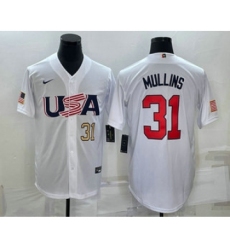 Mens USA Baseball #31 Cedric Mullins Number 2023 White World Classic Stitched Jersey