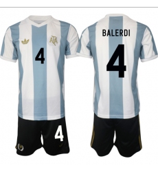 Men's Argentina #4 Leonardo Balerdi White Blue 2024-25 50th Anniversary Home Soccer Jersey Suit