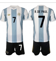 Men's Argentina #7 Rodrigo Javier De Paul White Blue 2024-25 50th Anniversary Home Soccer Jersey Suit