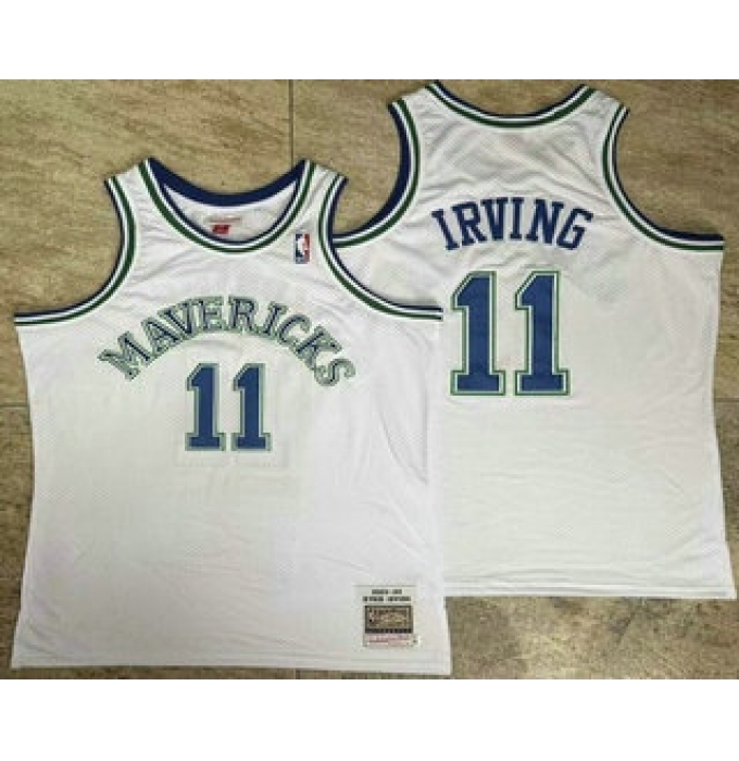 Men's Dallas Mavericks #11 Kyrie Irving White AU Throwback Jersey