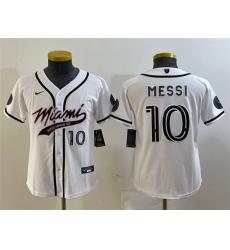 Youth Inter Miami CF #10 Lionel Messi White Cool Base Stitched Jersey