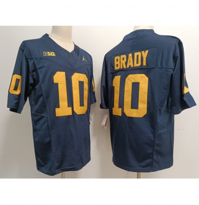 Men's Michigan Wolverines #10 Tom Brady Navy 2023 F U S E College Football Jersey