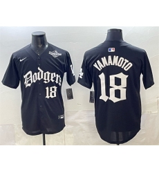 Men's Los Angeles Dodgers #18 Yoshinobu Yamamoto Black 2025 LA Gothic Style With 2025 World Series Vapor Premier Limited Stitched Baseball Jersey