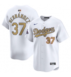 Men's Los Angeles Dodgers #37 Teoscar Hernandez White 2025 Gold Collection Limited Stitched Baseball Jersey